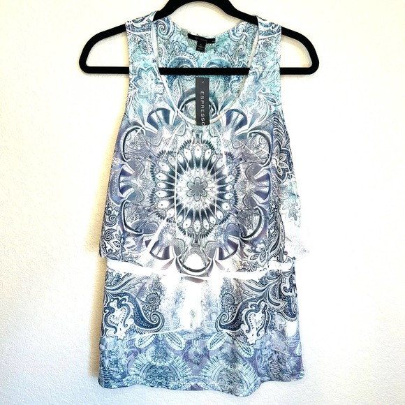 Espresso Tops - Espresso Women's Blue Purple Scoop Neck Sleeveless Ruffle Tank Tops Size Large